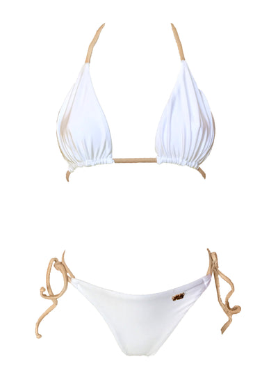 Maya Triangle Top & Thong Bottom - White - Regina's Desire Swimwear